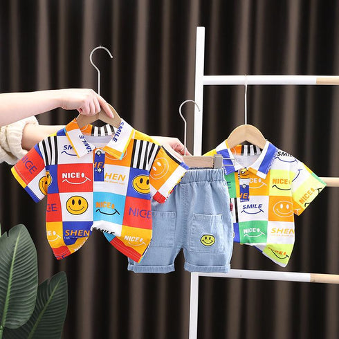 Western Style Suit Summer Short Sleeved Two-piece Over Printed Casual Clothes